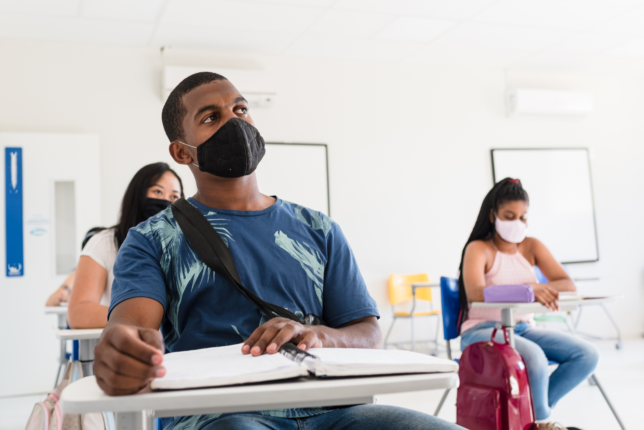 Students wearing protective mask in the classroom